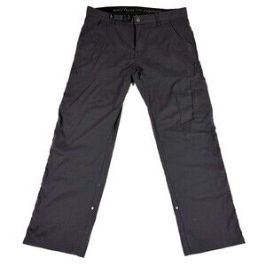 Prana Stretch Zion Pants Mens 35x30 Gray Nylon Stretch Hiking Cargo Roll Up